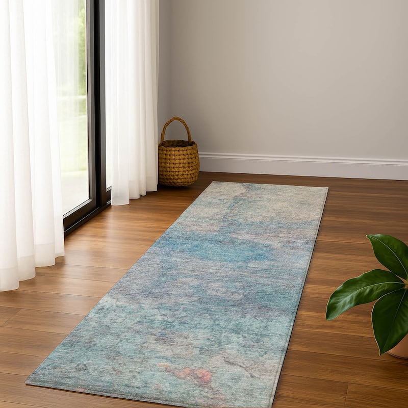 Premium Washable Super Soft Abstract Chic Mayfield Rug - Aqua - 2'3" x 7'6"