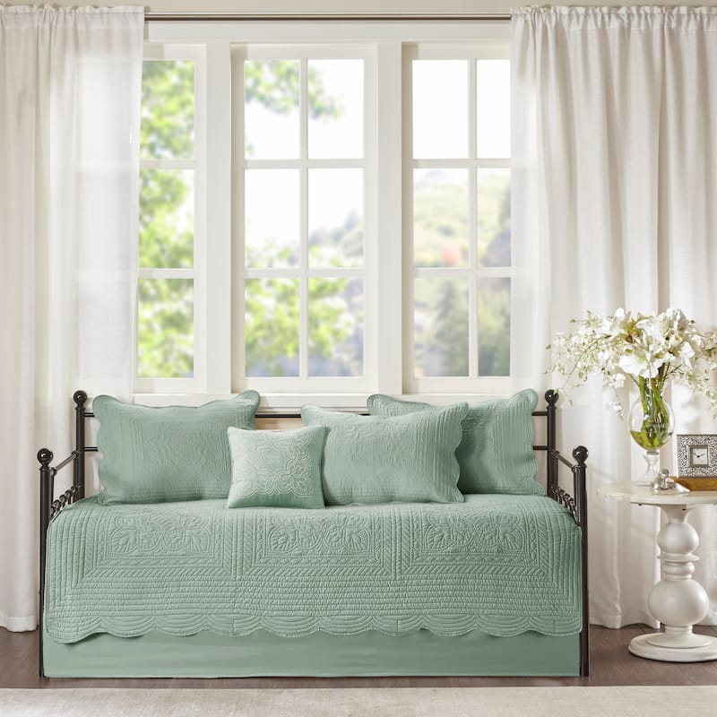 Madison Park Venice 6 Piece Scalloped Edge Daybed Cover Set - Green