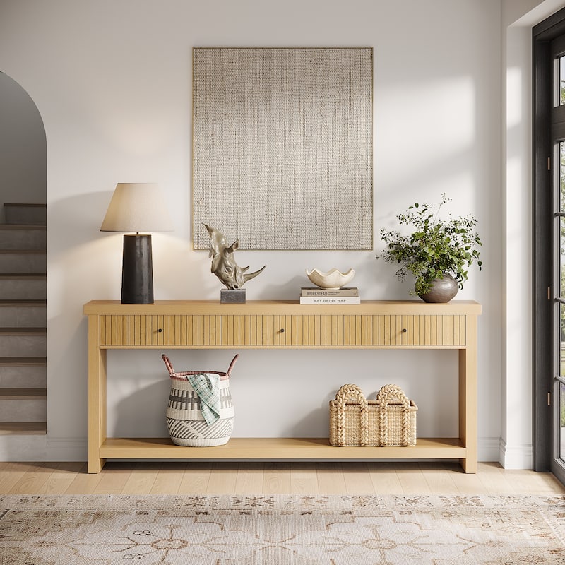 71'' Wood Console Sofa Accent Table with 3-Drawers for Entryway
