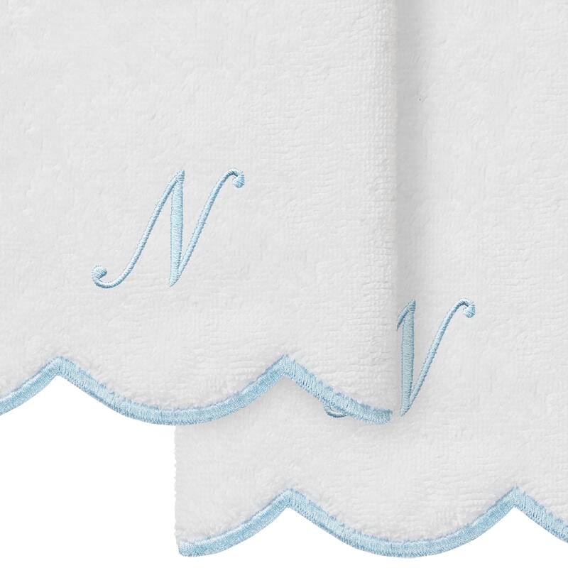 Authentic Hotel and Spa 100% Turkish Cotton Blue ADORNIA Scallop Personalized 2 Piece Fingertip Towel Set - 2 Fingertip Towels