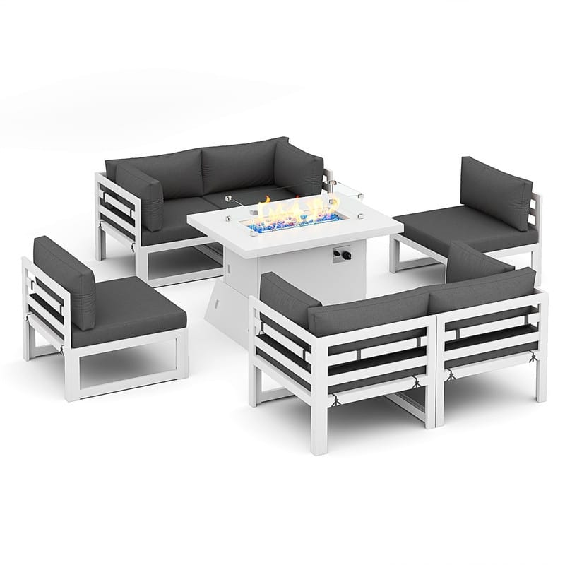 FINCATI Outdoor Furniture Aluminum Patio Set White Aluminum Outdoor Sofa with Thick Cushions and 29 Inch Deep Seat - 7 Pcs-B - Dark Grey