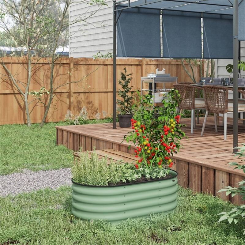 Green Galvanized Steel Raised Garden Bed Planter with Modular Design and Easy Assembly for Outdoor Gardening