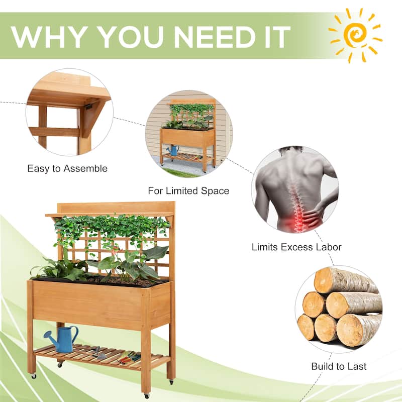 Outsunny 41.25"x17.75"x53.25" Wooden Planter Raised Elevated Garden Bed Planter Flower Herb Boxes for Vegetables Flower