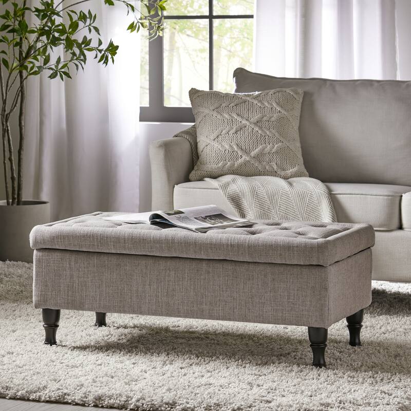 End of Bed Storage Bench Ottoman with Solid Wood legs - Grey