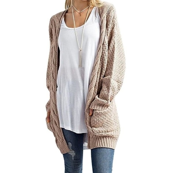 Tahari Womens Ivory Chunky Knit Open Front Long Cardigan Sweater size M new
