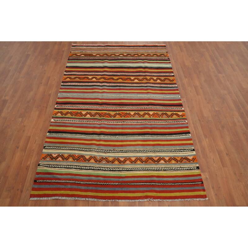 Hand Woven Oriental 100% Wool Carpet Southwestern Tribal Multi-Colored Kilim Area Rug - 8' 2'' X 5' 0''