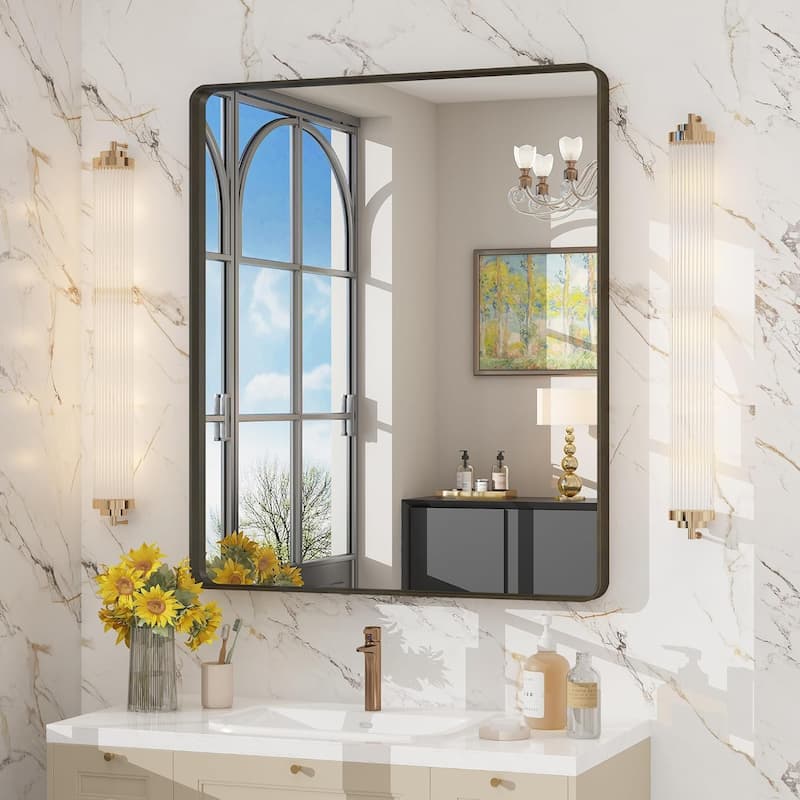 Aluminum Alloy Framed French Cleat Mounted Tempered Glass Wall Vanity Mirror - Bronze - 36" x 32"
