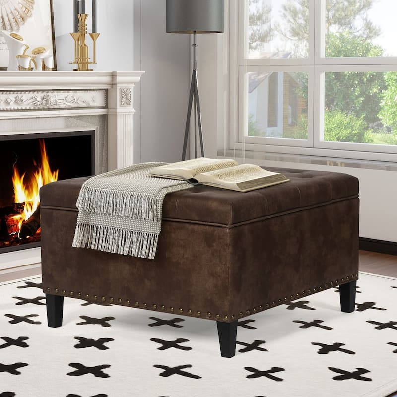 Adeco Square Footstool Storage Ottomans, Milk White