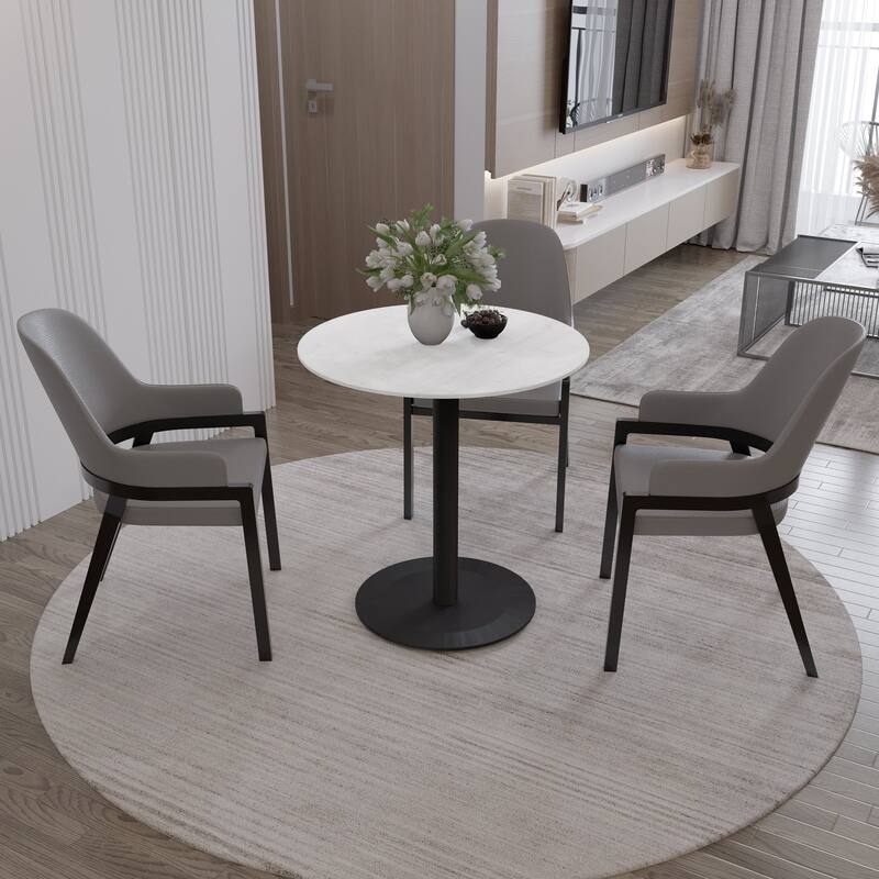 Vail Round Dining Table with 27 in. MDF Tabletop in Black Stainless Steel Round Pedestal Base with Gold Accent Kitchen Table