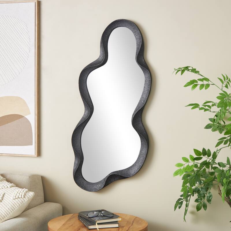 White or Black Wood Wavy Room Wall Mirror with Dimensional Frame