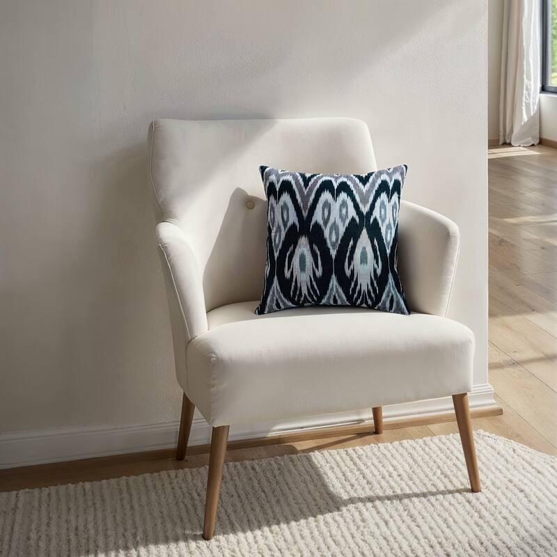 Cotton Velvet Ikat Printed Lumbar Pillow with Tassels and Chambray Back
