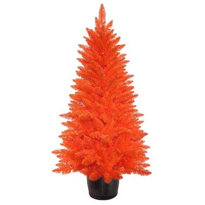 Kurt Adler 4.5-Foot Battery-Operated Pre-Lit Halloween Orange Potted Tree With Orange LED Lights