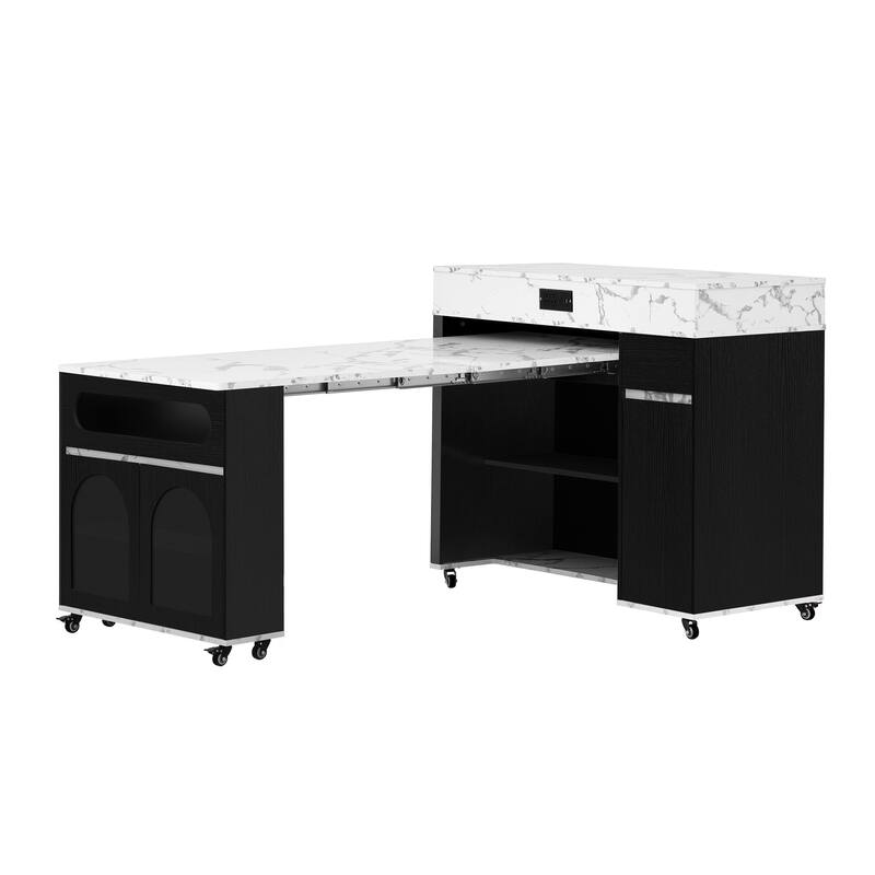 Extendable Dining Table & Rolling Kitchen Island Combo with Folding Top, Drawers & Power Outlet