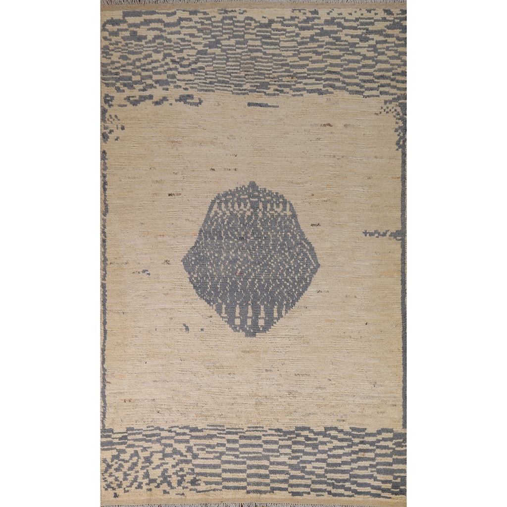 Hand Knotted Oriental 100% Wool Carpet Tribal Tribal Beige & Ivories Moroccan Area Rug - 9' 0'' X 6' 5''