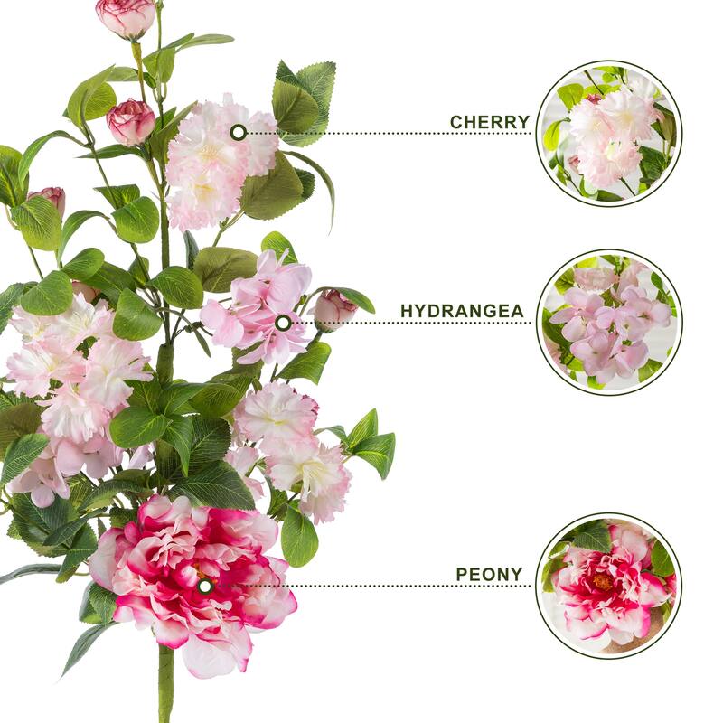 Glitzhome 28"H Set of 2 Pink Hydrangea, Peony & Cherry Pick