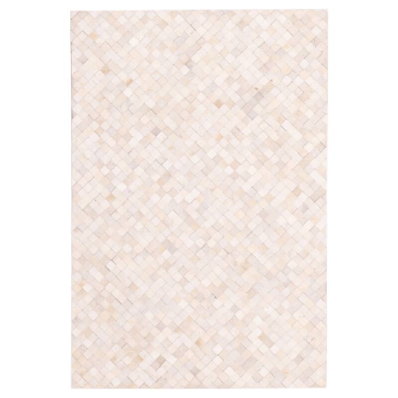 ECARPETGALLERY Handmade Cowhide Patchwork Ivory Leather Rug - 4'0 x 6'0