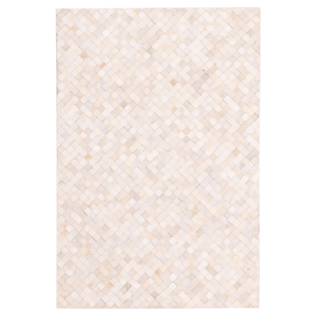 ECARPETGALLERY Handmade Cowhide Patchwork Ivory Leather Rug - 4'0 x 6'0