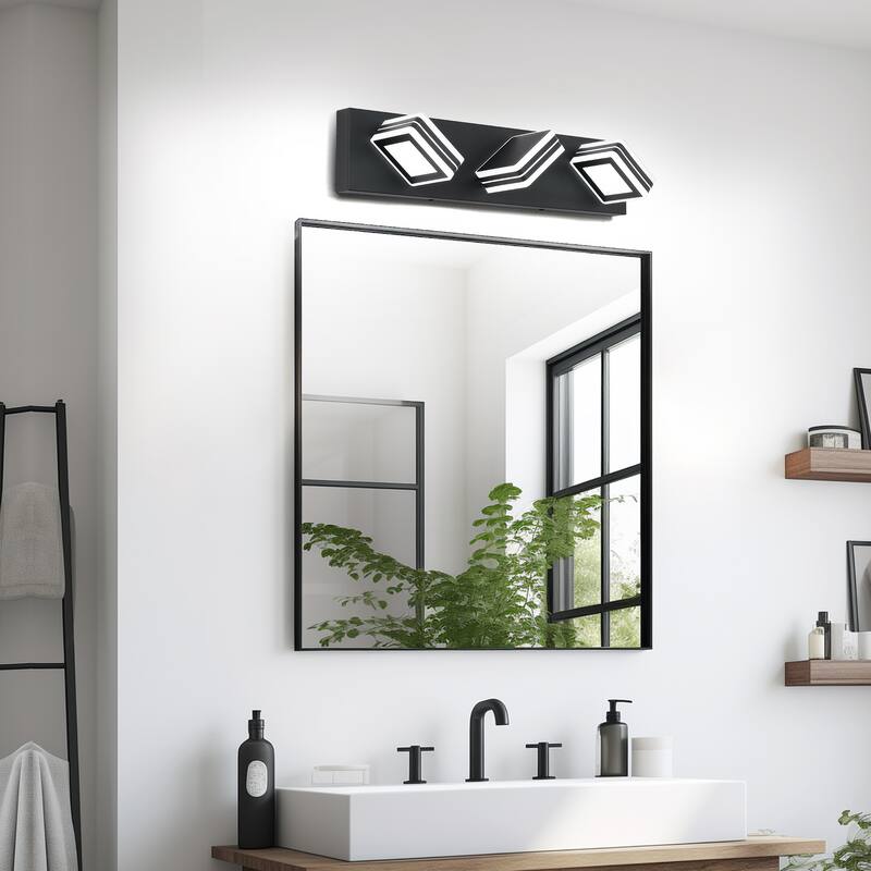 3-Light Matte Black LED Bathroom Vanity - Up & Down - Acrylic Wall Lighting