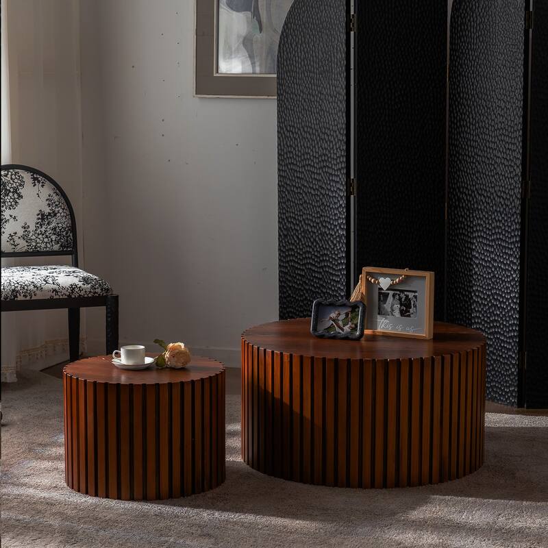 No Assembly Round Wood Coffee Table - Ideal for Small Living Room Apartments