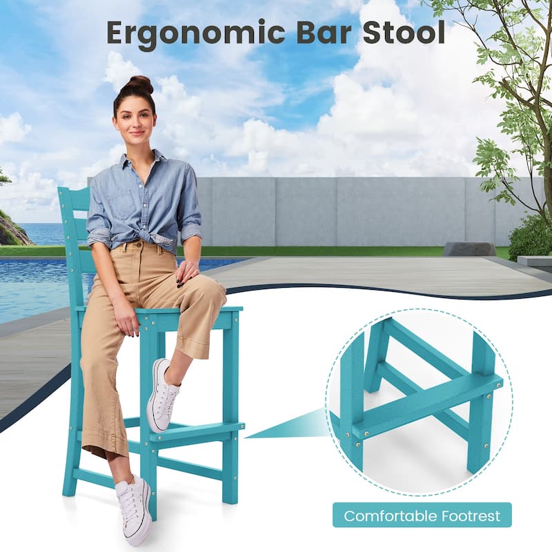 Outdoor 30 Inch Bar Stool HDPE with Backrest and Footrest - 24" x 18" x 48"