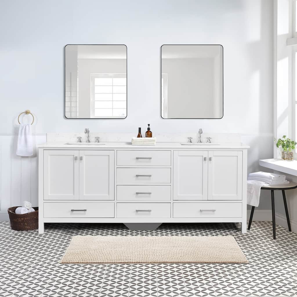 StarrySky 84 inch Undermount Double Sink Bathroom Vanity with Engineered Carrara Marble Top