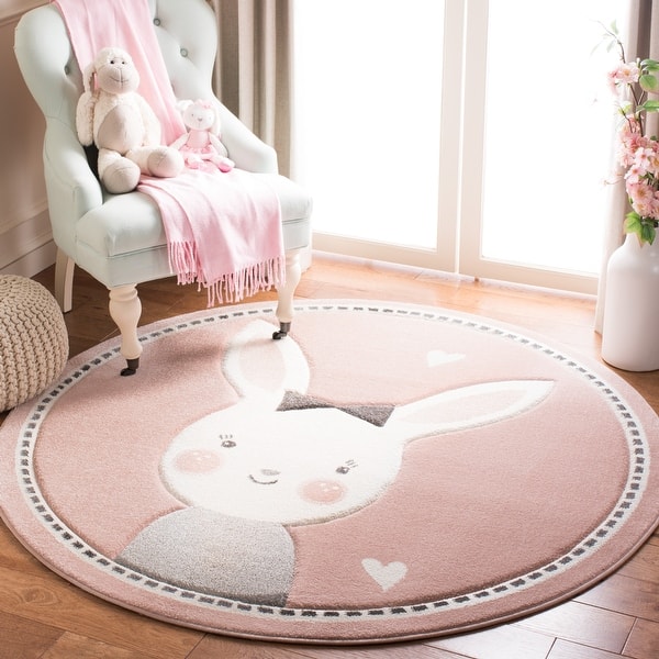 slide 2 of 36, SAFAVIEH Carousel Kids Njomeza Bunny Rug Pink/Ivory - Round - 3'