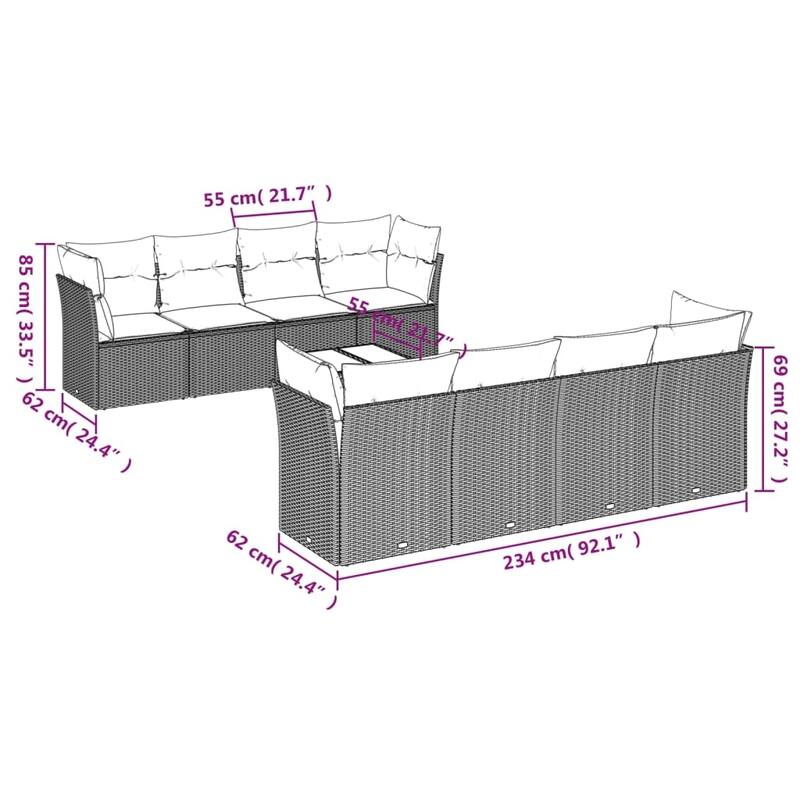 vidaXL Garden Sofa Set Black, Cream White PE rattan, Powder-coated steel - 21.7 x 21.7 x 14.6