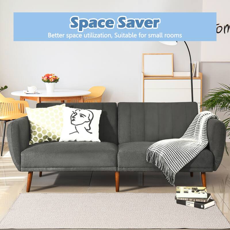 Costway Convertible Futon Sofa Bed Adjustable Couch Sleeper w/ Wood - 82.5'' x 34'' x 32'' (L x W x H)
