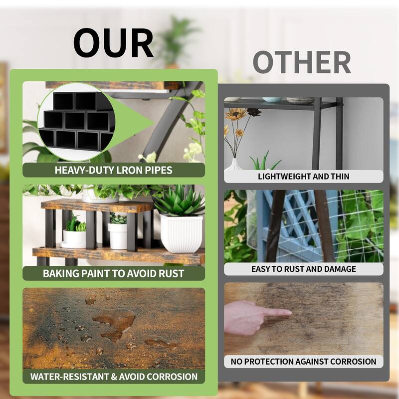 9-Tier Indoor Curved Design Plant Stand with Grow Lights Black Metal Frame and Particleboard Shelves - 20.6”L x 11.2”W x 63.5”H
