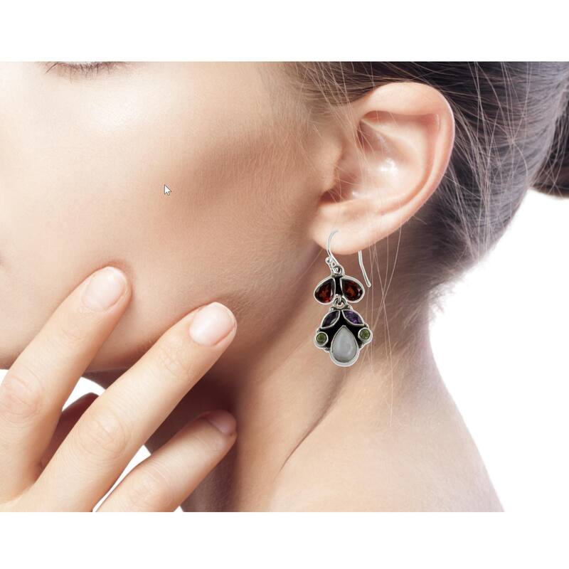 Sterling Silver 'Indian Rainbow' Multi-gemstone Earrings
