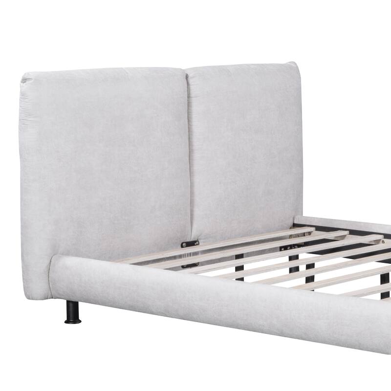 HomeRoots Light Gray Tufted Upholstered Queen Bed Frame
