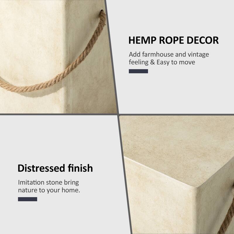 COSIEST Outdoor Lightweight Concrete Side Table w Hemp Rope Handles