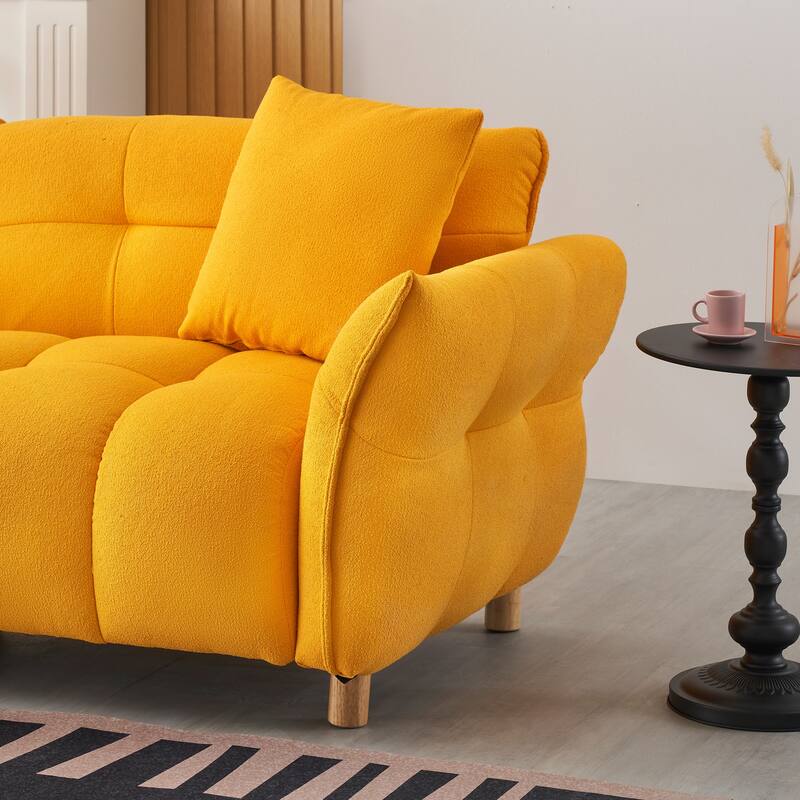 93.70 inches long, Teddy Sofa Fabric,with two matching pillows and three spacious and comfortable seats