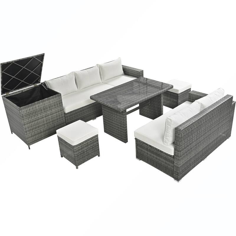6PCS PE Rattan Sofa Set With Storage Box