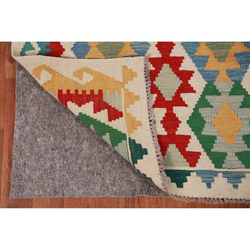 Hand Woven Oriental 100% Wool Carpet Southwestern Geometric Multi-Colored Kilim Area Rug - 8' 7'' X 6' 0''