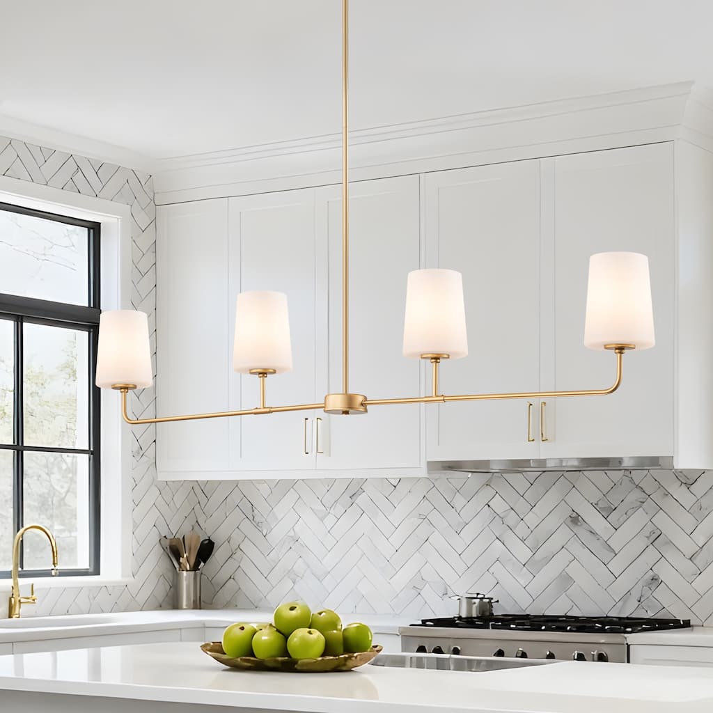 Starsky 4-Light Transitional Linear Pendant Light with Opal Glass Shades