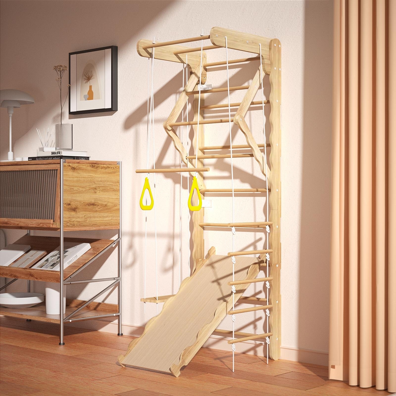 GDFStudio - Montessori Foldable Wooden Pikler Triangle Climbing Set for Kids - Natural Wood