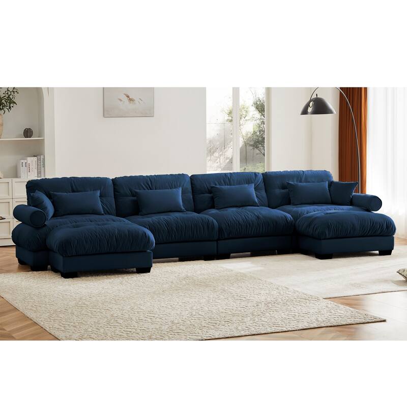 Modern Sectional Couch Comfortable Upholstered Sofa Set with Lumbar Pillow and Throw Pillow for Living Room