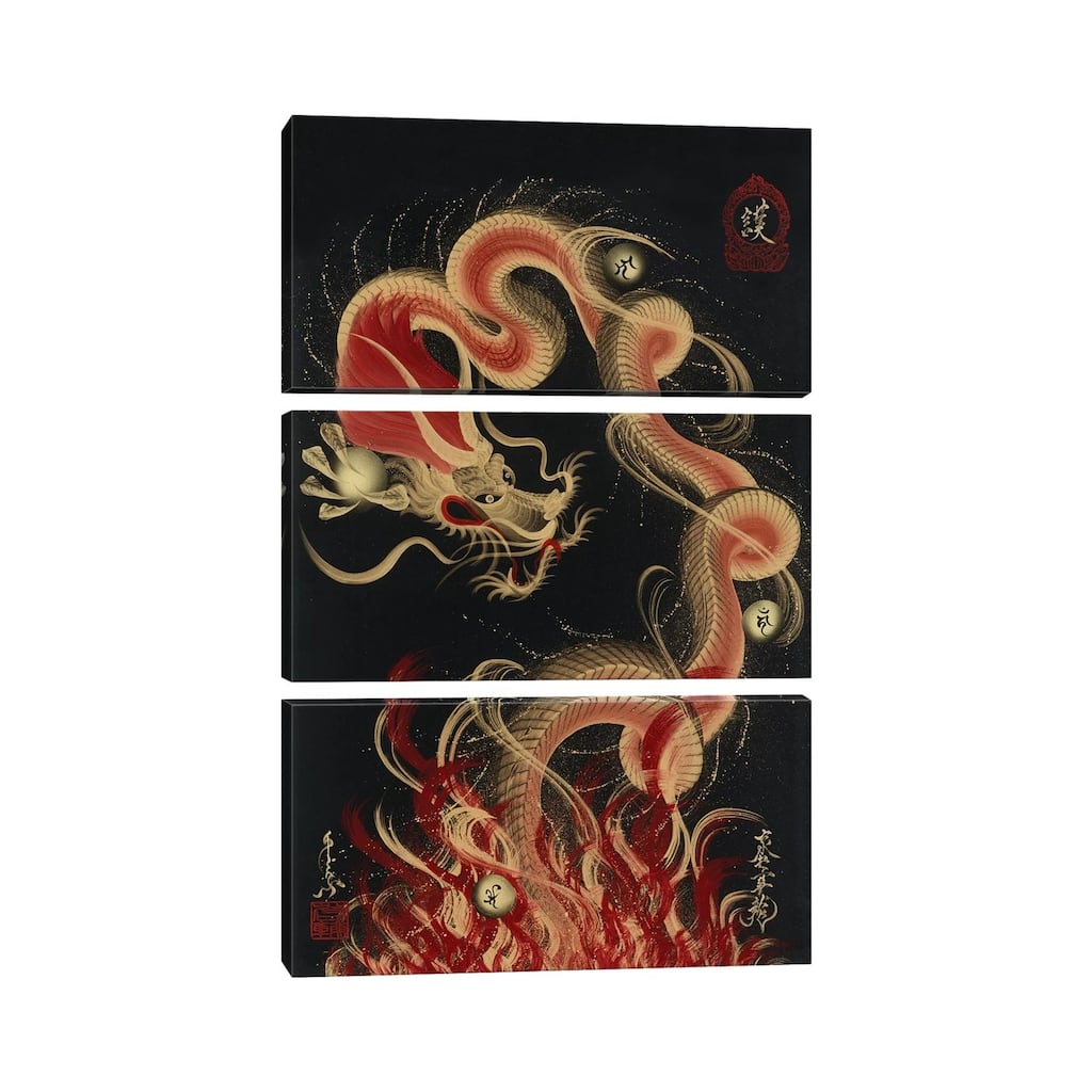 iCanvas "Protective Fire Dragon" by One-Stroke Dragon 3-Piece Canvas Wall Art Set