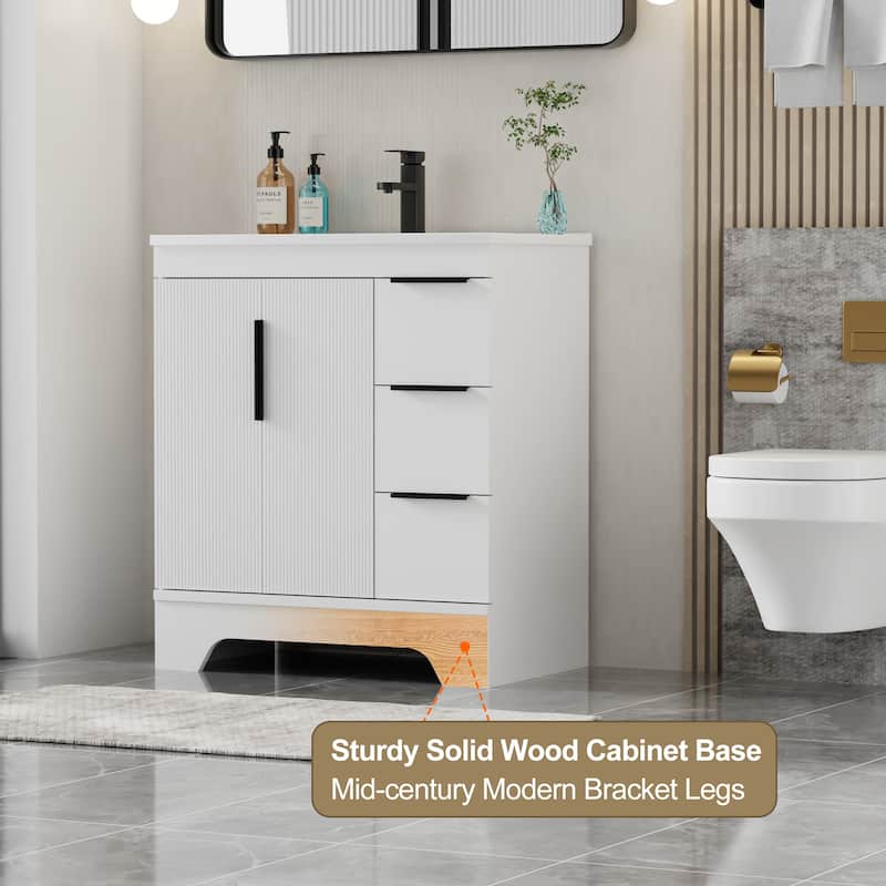 Vertical Stripes Bathroom Vanity Set with Sink Top & Faucet