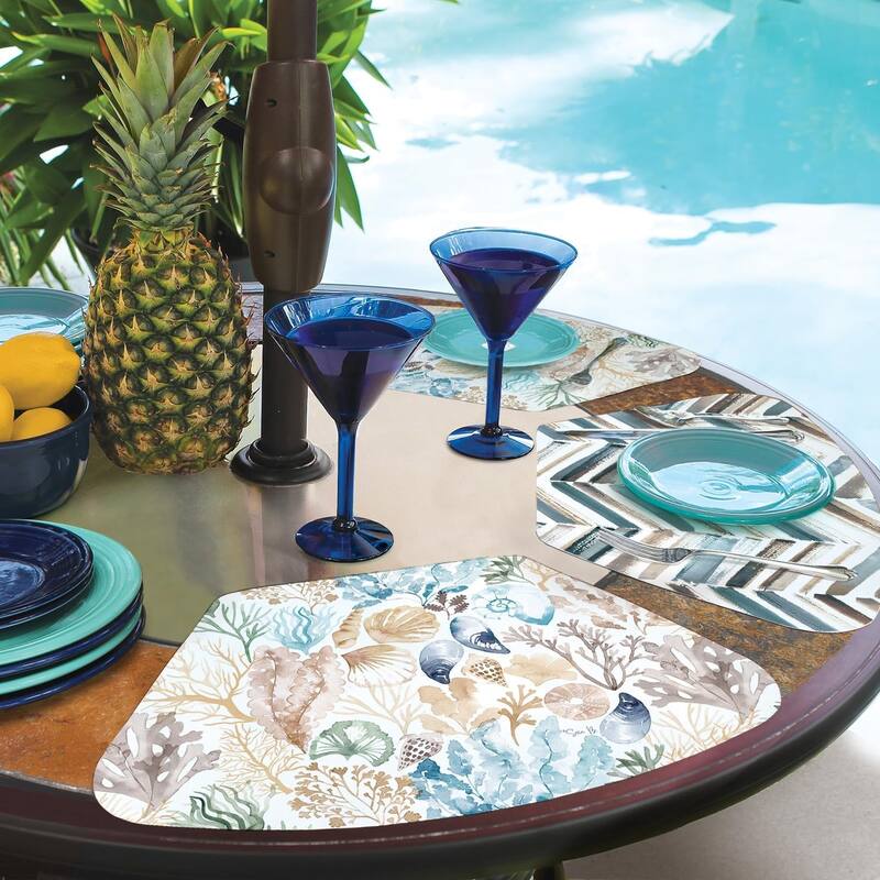 Tide Pool Wedge Shaped Reversible Flexible Plastic Placemat 4 Pack Made in The USA 17.75" x 11.25" Colorful, Easily Wipes Clean