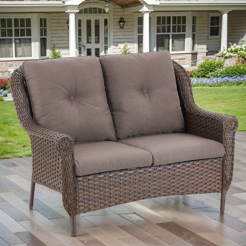 Gymojoy Premium Outdoor Wicker Loveseat Sofa with Cushions