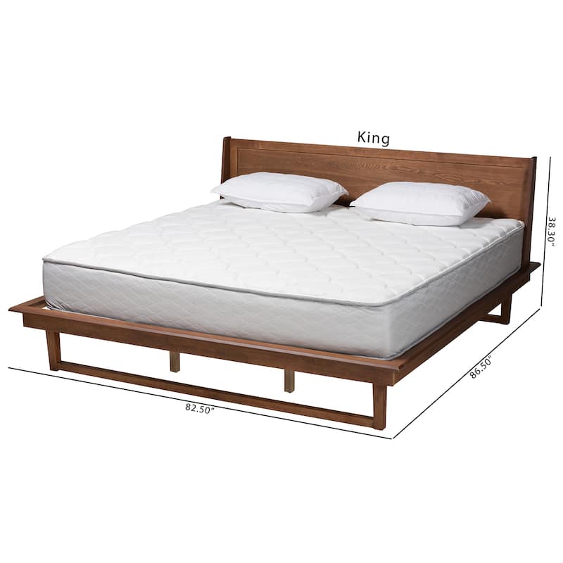 Macayle Mid-Century Modern Ash Walnut Finished Wood Platform Bed