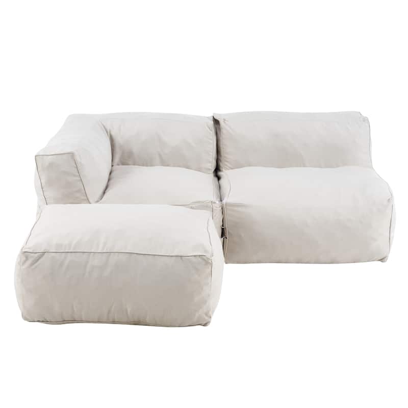 Christopher Knight Home - Nerissa 3-Piece Modular Outdoor/Indoor Bean Bag Sectional Sofa Set with Shredded Foam Filled & Ottoman
