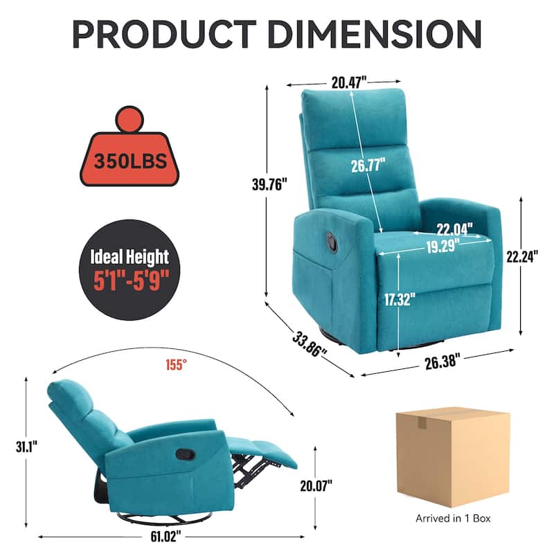 Swivel Rocking Recliner Chair with 155° Recline and Tool-Free Assembly