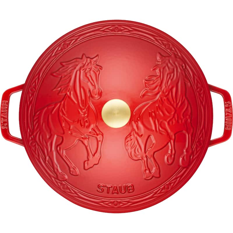 Staub Cast Iron Essential French Oven, Dutch Oven, 5-quart, serves 5-6, Made in France, with Horse Lid - 5-qt