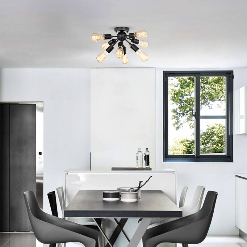 Lorena Sputnik Antique Black 8-Light Industrial Flush Mount