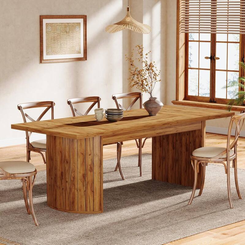 78.7 Inches Brown Wood Dining Table Kitchen Table for 8 People