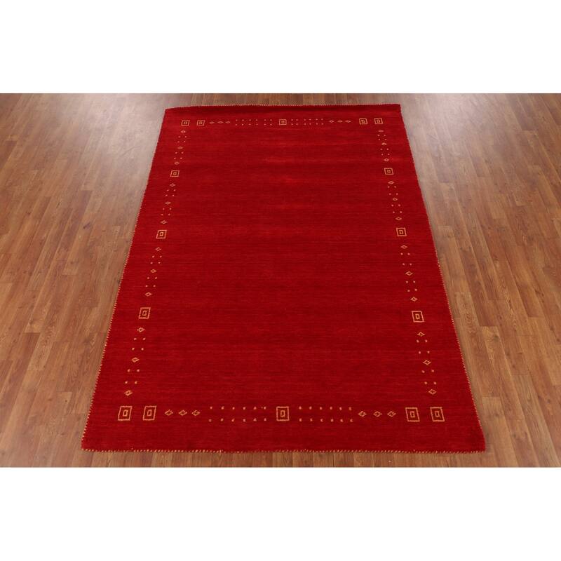 Red Gabbeh Oriental Area Rug Hand-Knotted Modern Wool Carpet - 5'7"x 7'9"