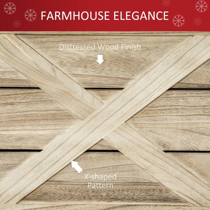 Christmas Tree Collar in Light Distressed Wood with Rustic X Motifs for Tree Base - 28.3" L x 27.2" W x 14.6" H